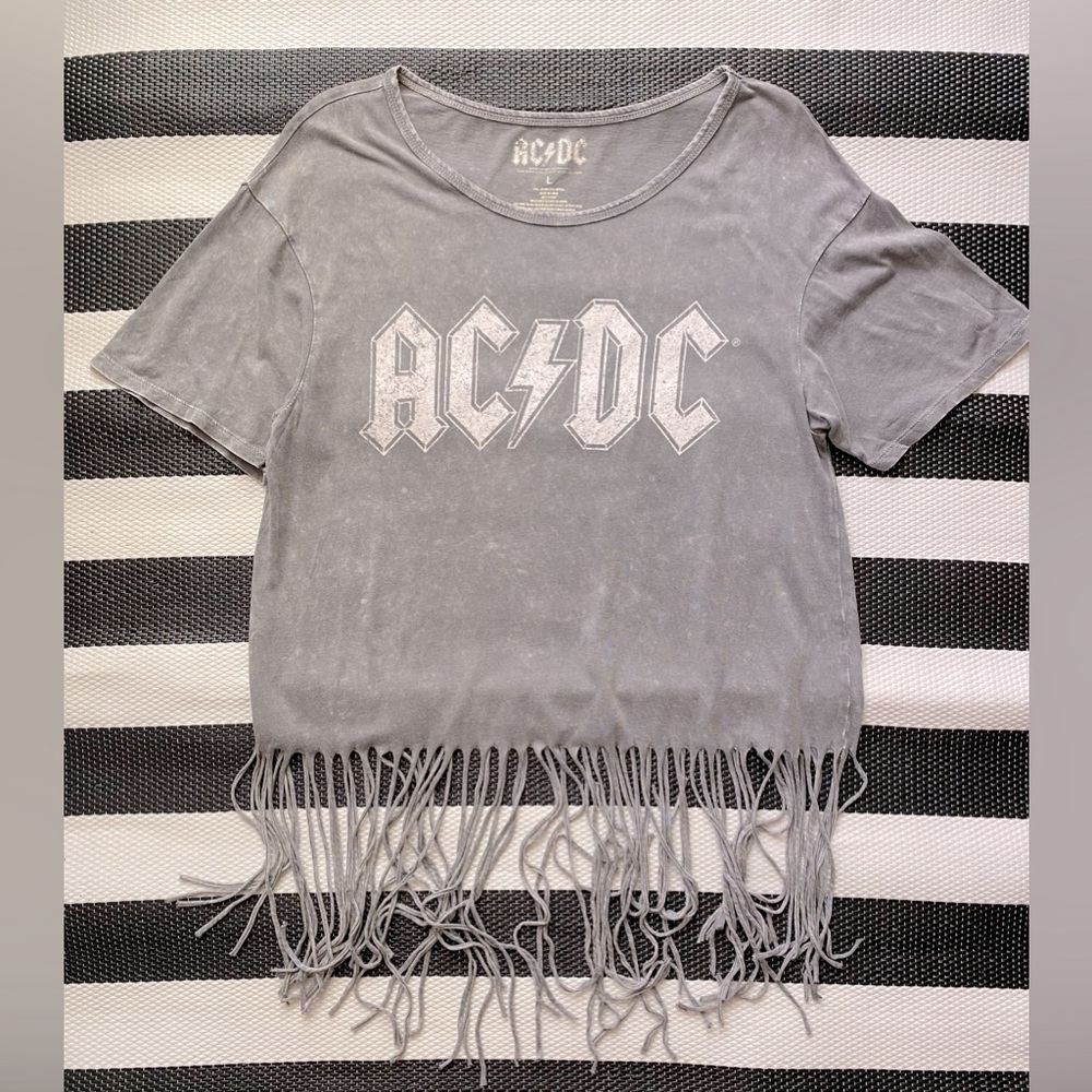 AC/DC shirt cropped w/ fringe sz large